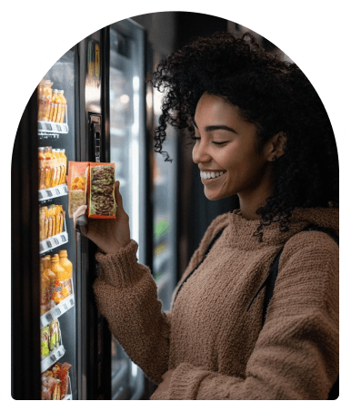 Woman using vending machine